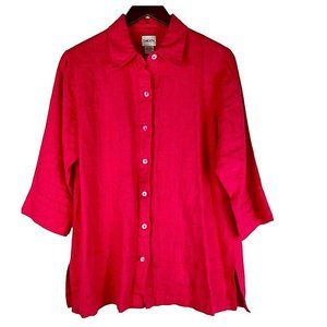 Chicos 1 (Medium 8 10) Button Down Shirt 100% Linen Blouse Top Raspberry Pink